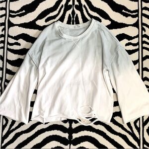 POL Ombré Oversized Distressed Shredded LaceUp Pullover Sweatshirt Size Large